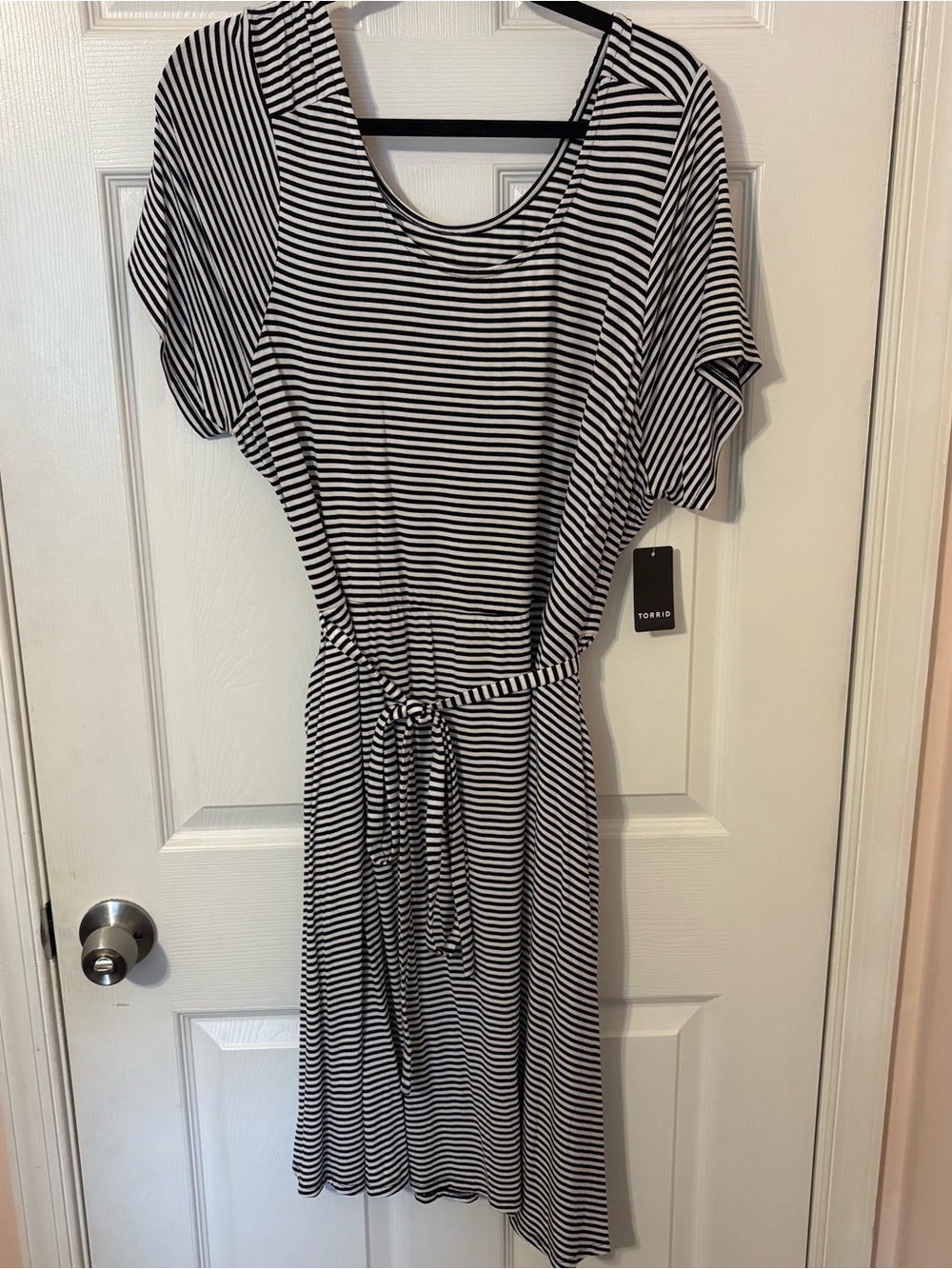 Torrid Black and White Striped Dress with Tie Waist